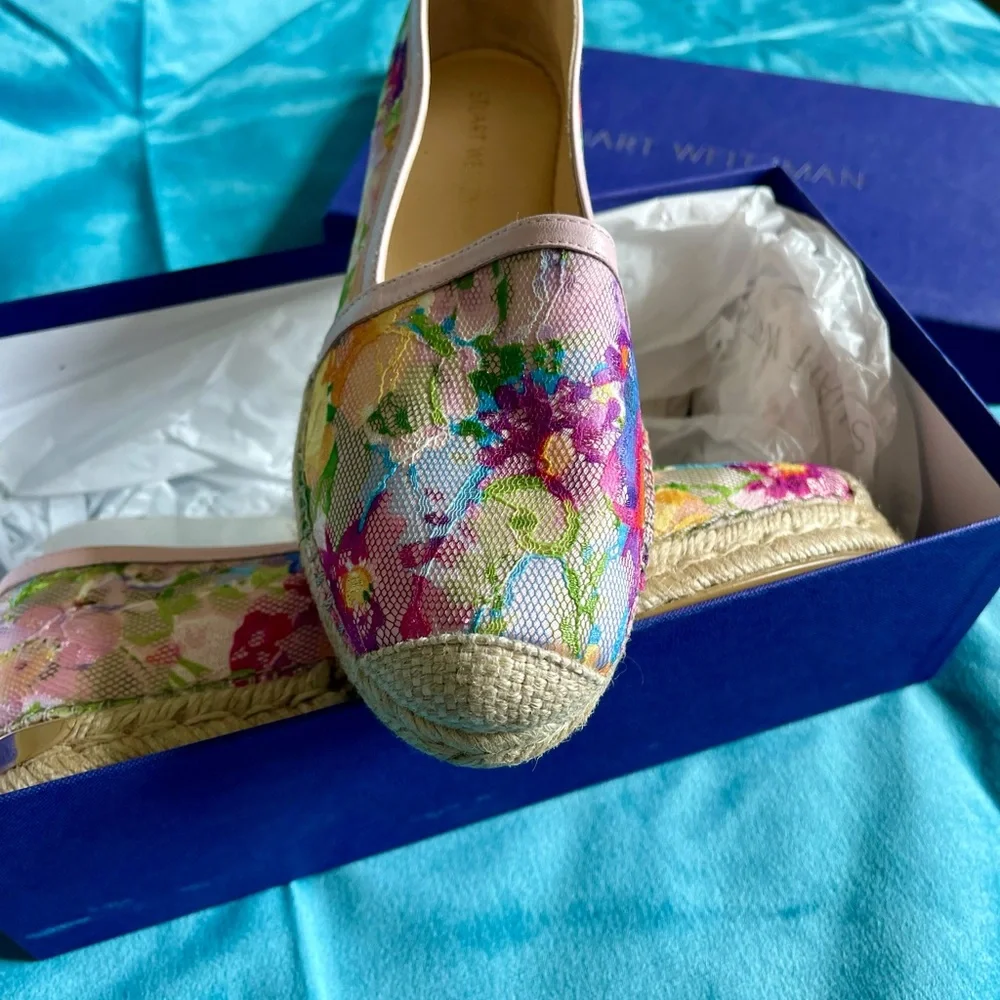 Brand New! Stuart Weitzman Flower Print Limited Edition Rare  Unique Espadrilles - Picture 2 of 3